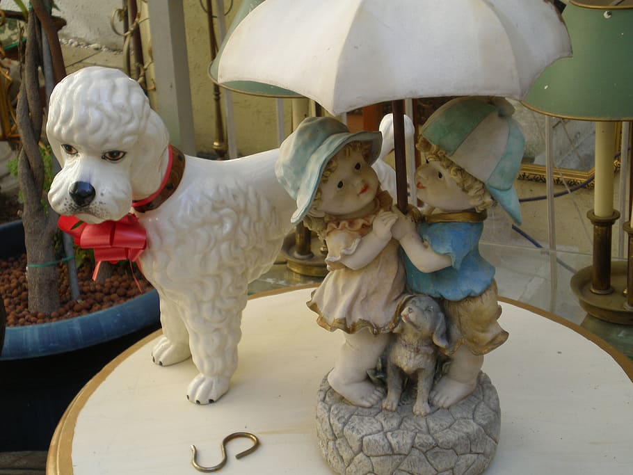 kitsch, junk, flea market, nippes, domestic animals, mammal HD wallpaper