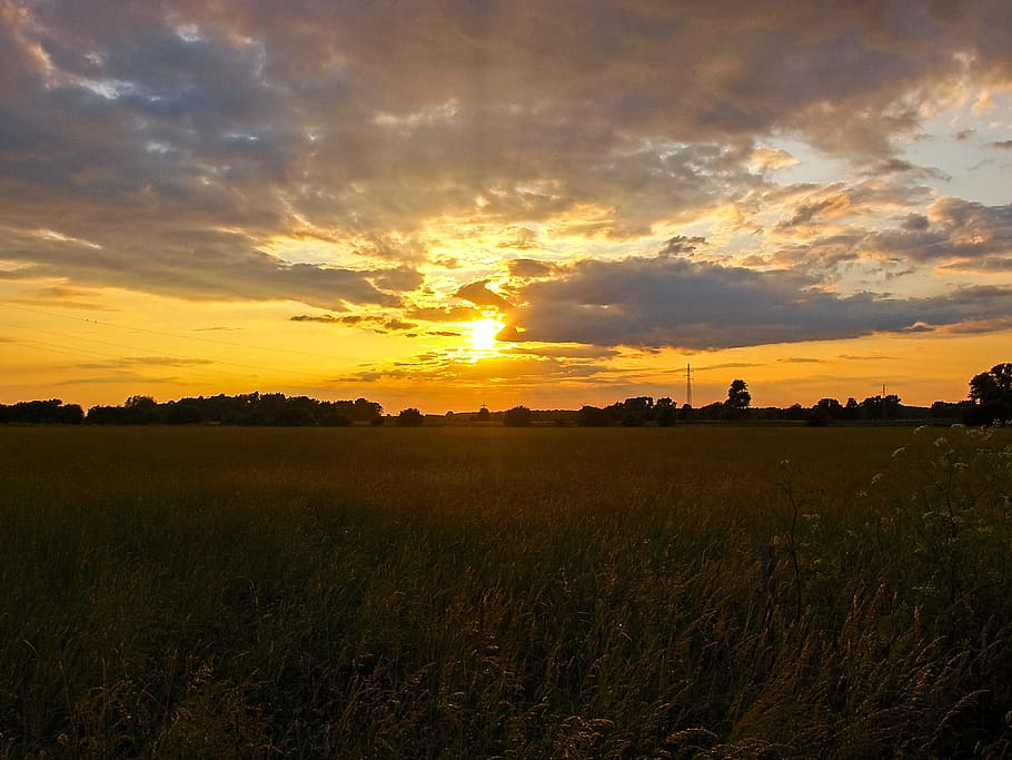 Sunset, Landscape, Evening, nature, field, no people, sky, beauty in nature HD wallpaper