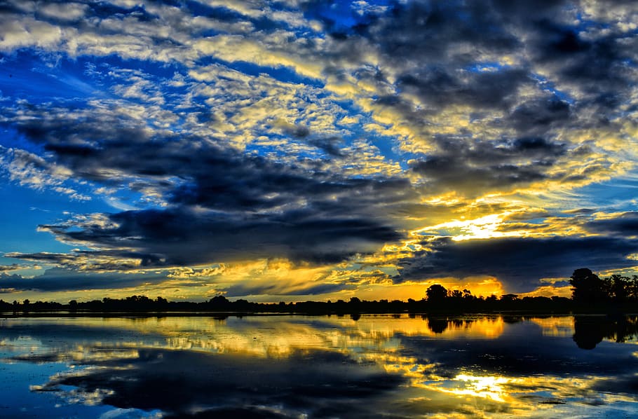 landscape, sunset, laguna, water, cloud - sky, reflection, beauty in nature HD wallpaper