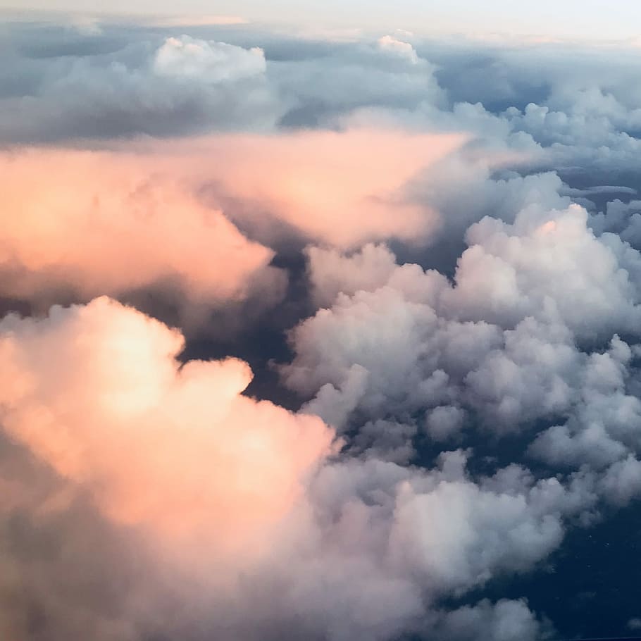 bird's eye view photography of clouds, top view of clouds, sunset HD wallpaper