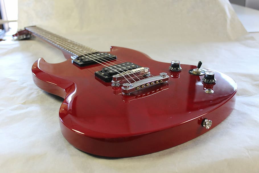 guitar, sg, epiphone, electric, music, red, instrument, string HD wallpaper