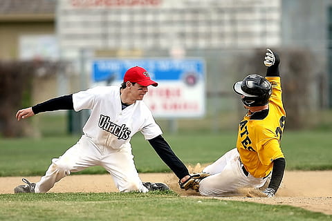 baseball player sliding on plate during daytime, slide, second base HD wallpaper