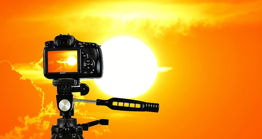 photo of black DSLR camera shooting golden hour, sunset, photograph HD wallpaper