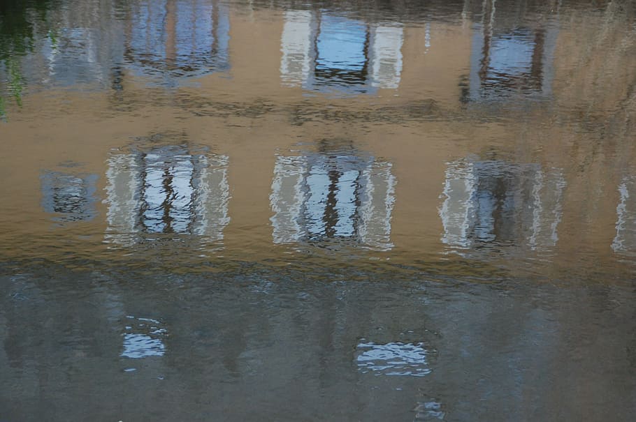 reflections, building, pond, nature, water, no people, day HD wallpaper