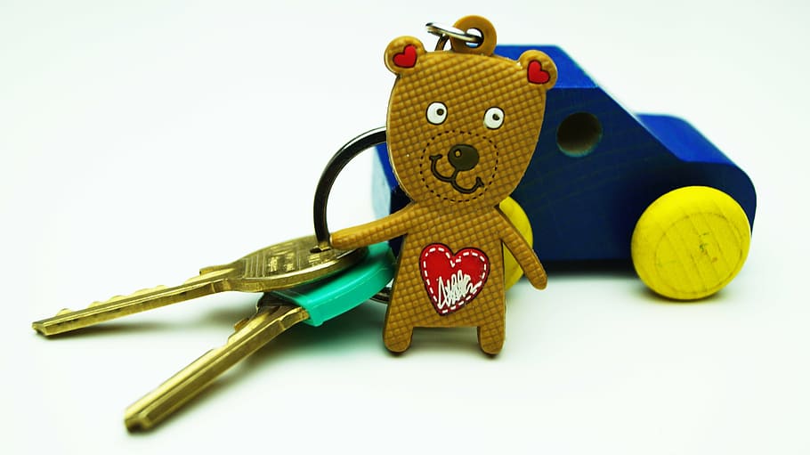 gold keys, car, car key, teddy, toy, bear, fob, wooden, childhood HD wallpaper