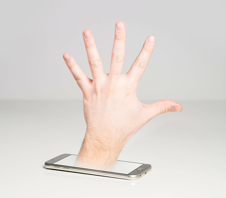 person showing hand on phone, cyber security, mobile phone HD wallpaper