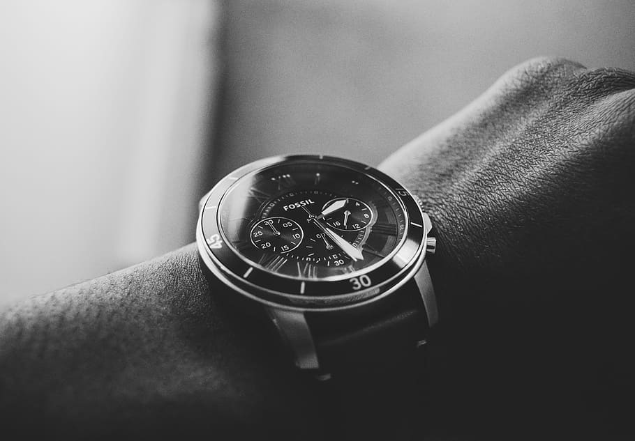 person wearing chronograph watch, grayscape photography of person wearing chronograph watch HD wallpaper