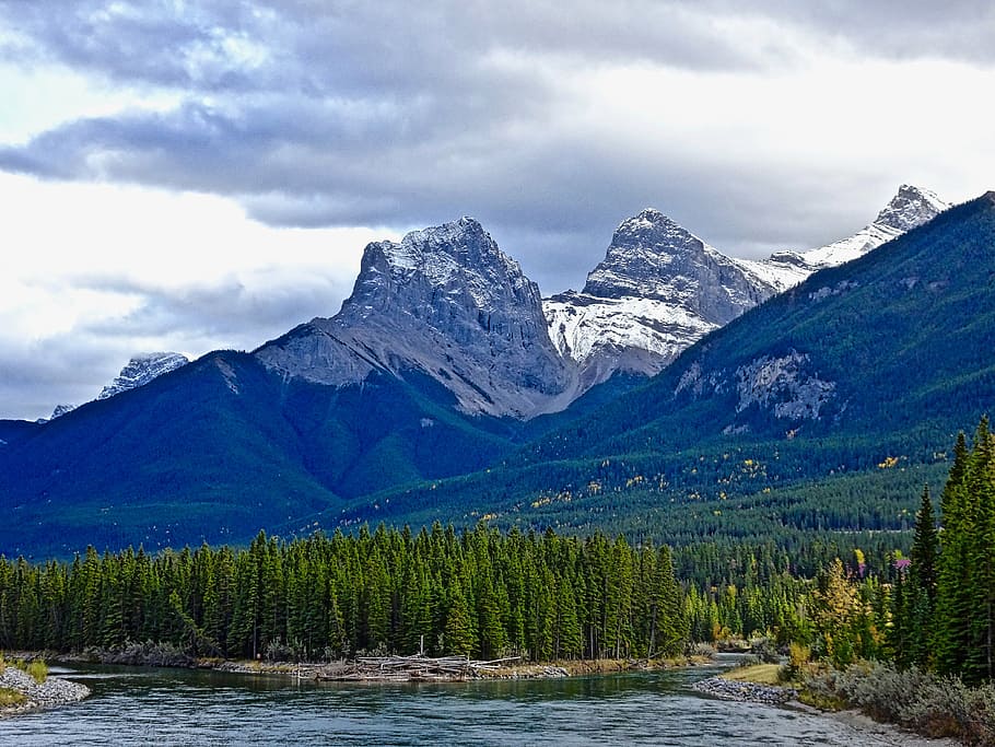 autumn, mountains, forest, river, biking, rockies, canada, landscape HD wallpaper