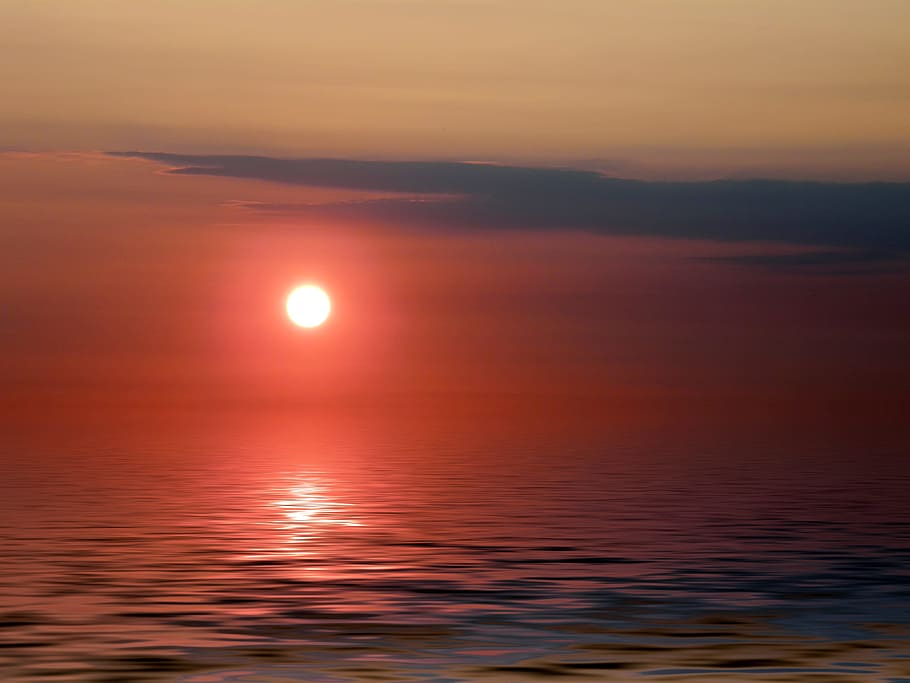 sundown, sunset, water, nature, landscape, evening, light, horizon HD wallpaper