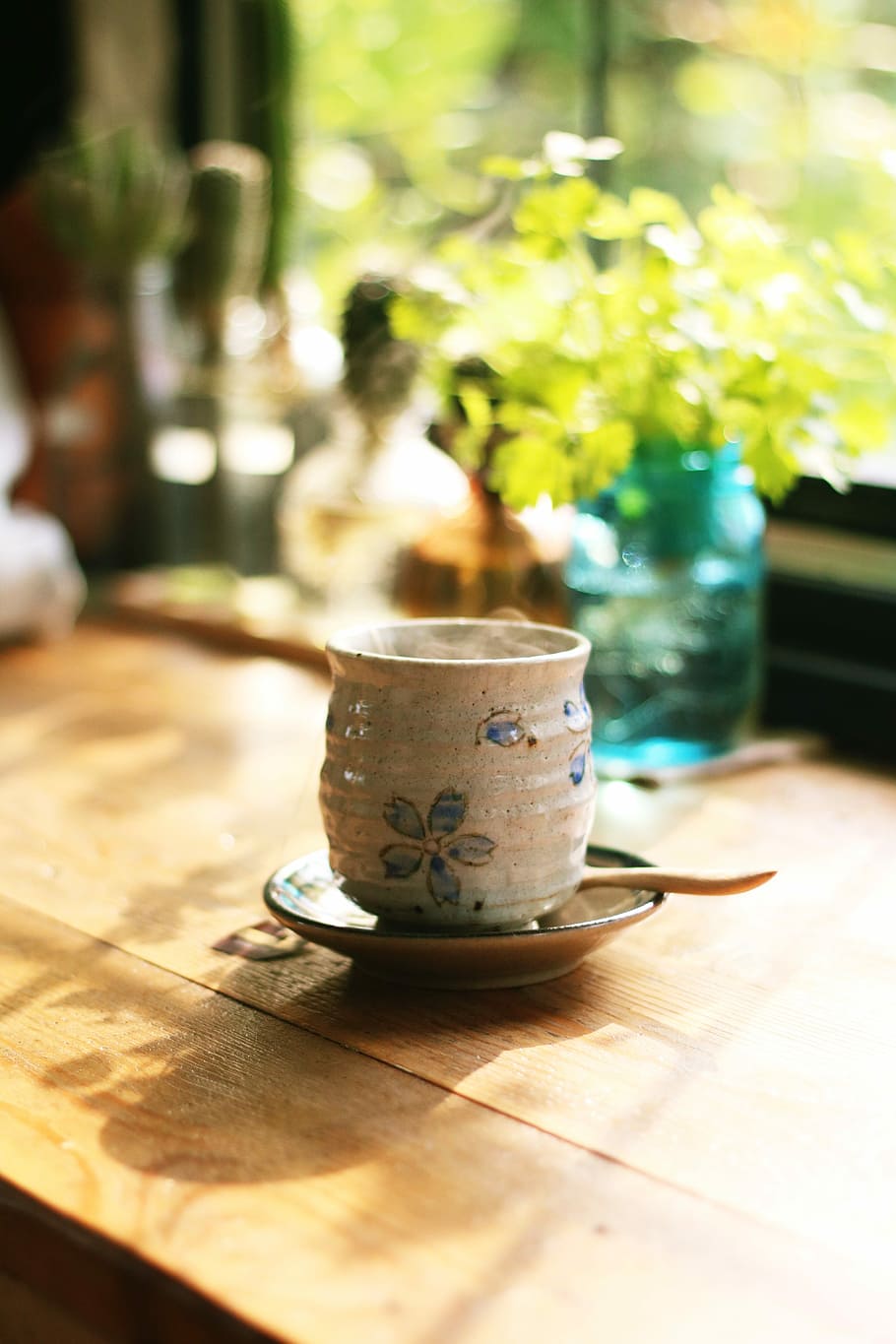 gray teacup on saucer, round white teacup on saucer on table HD wallpaper