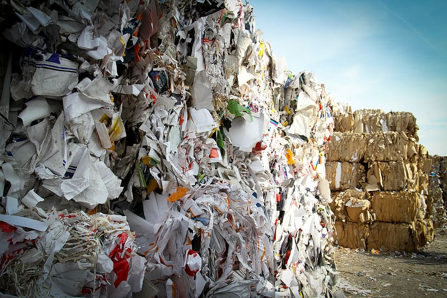 pile of paper garbages, pile of garbage disposals, recycling, HD wallpaper