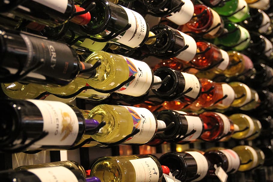 glass bottle lot, Wine, Display, Bottles, Winery, red, white, HD wallpaper