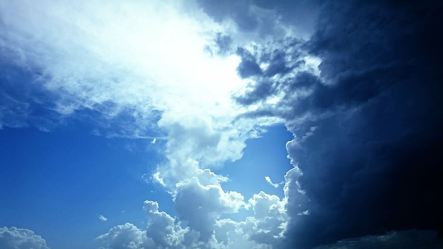photo of white clouds, sky, blue, the form of clouds, time HD wallpaper