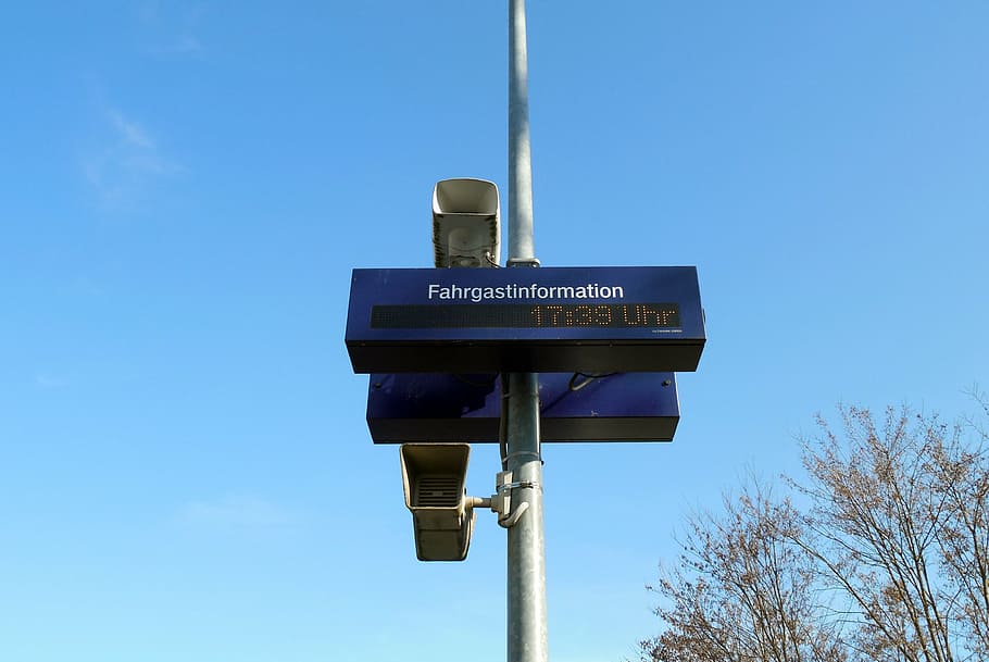 railway station, information, speakers, note, ad, platform HD wallpaper