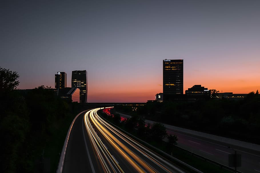time lapse photo of vehicle passing on road, time lapse photography of vehicles on road HD wallpaper