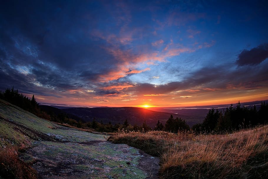 landscape photography of sunrise and mountain, sunset, scenic