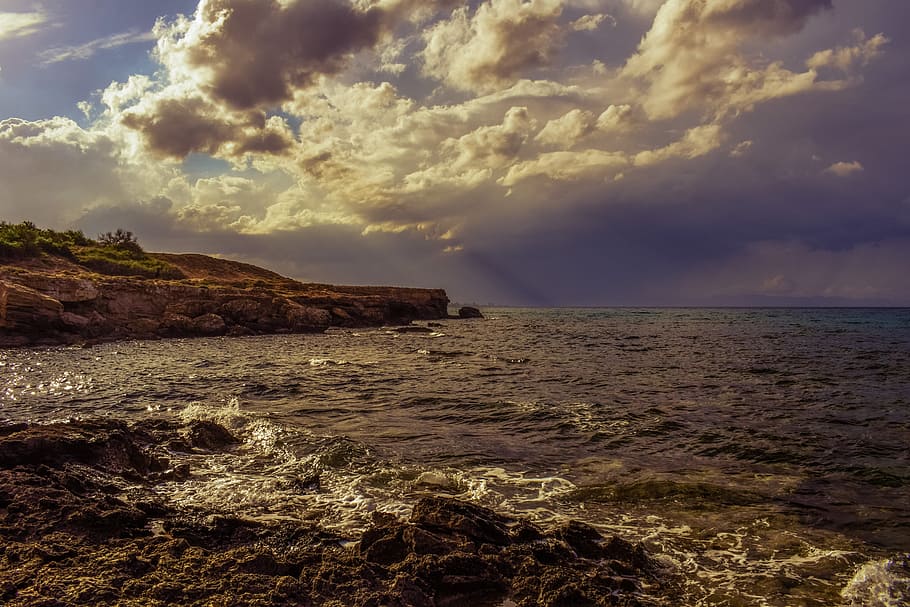 Stormy, Clouds, Dramatic, stormy clouds, rocky coast, landscape HD wallpaper