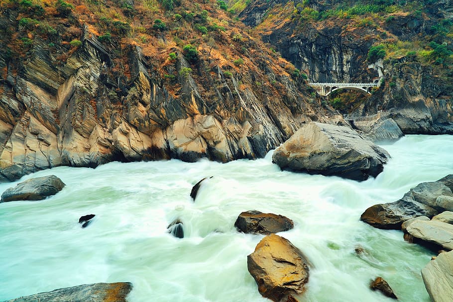 river, water flow, rushing, rock, solid, rock - object, beauty in nature HD wallpaper
