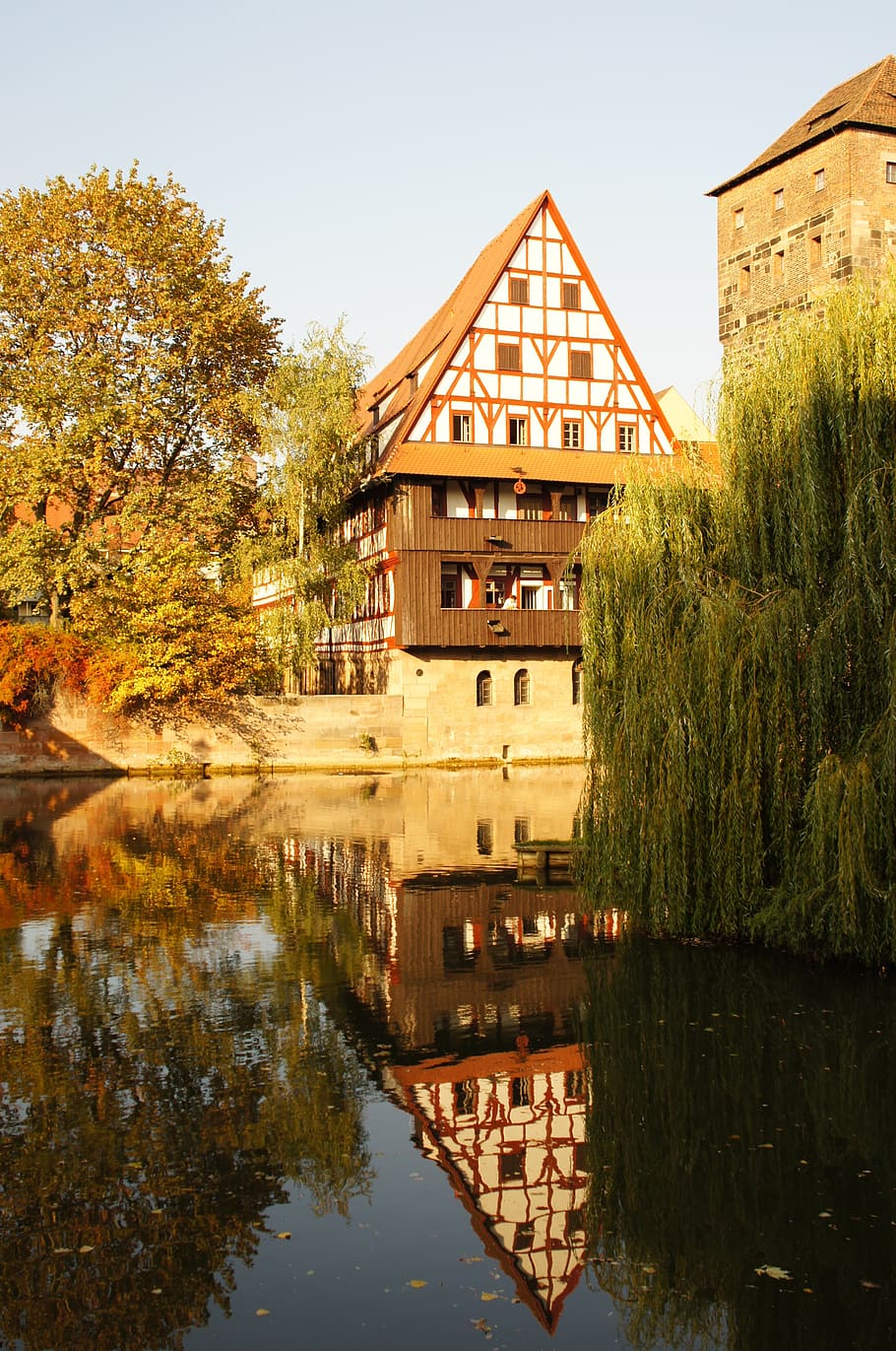 nuremberg, pegnitz, old town, autumn, building, river, bridge, HD wallpaper
