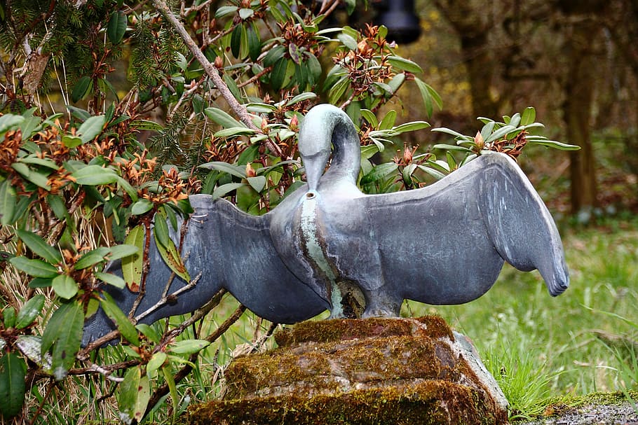 fountain, gargoyle, figure, bird, plant, animal, animal themes HD wallpaper