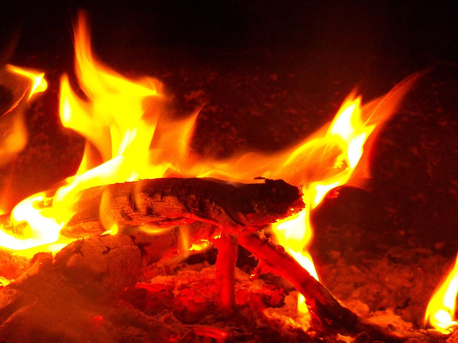 flame, flames, fire, fire pit, camp fire, camping, campground, HD wallpaper