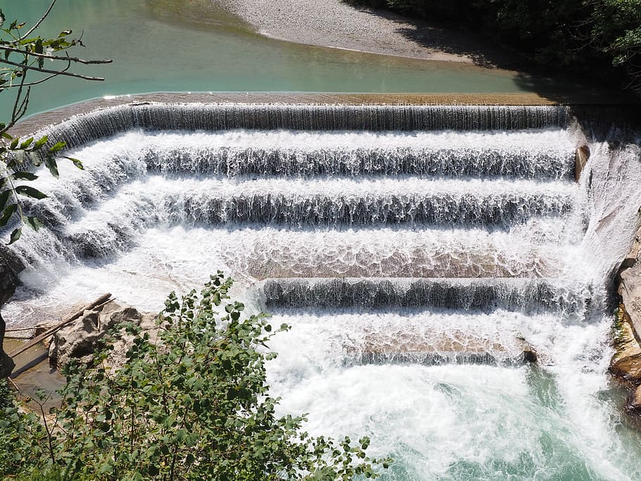 lechfall, weir, füssen, waterfall, river, water power, murmur, HD wallpaper