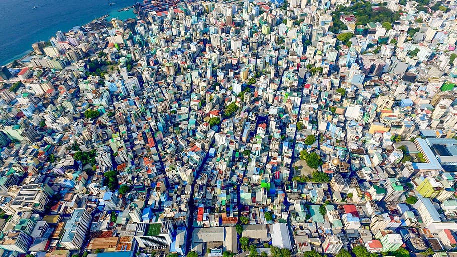 aerial photo of blue and white city, aerial view of city at daytime HD wallpaper
