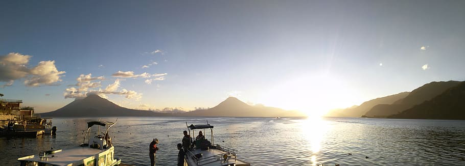 panajachel, solola, guatemala, lake atitlan, water, sky, mountain, HD wallpaper