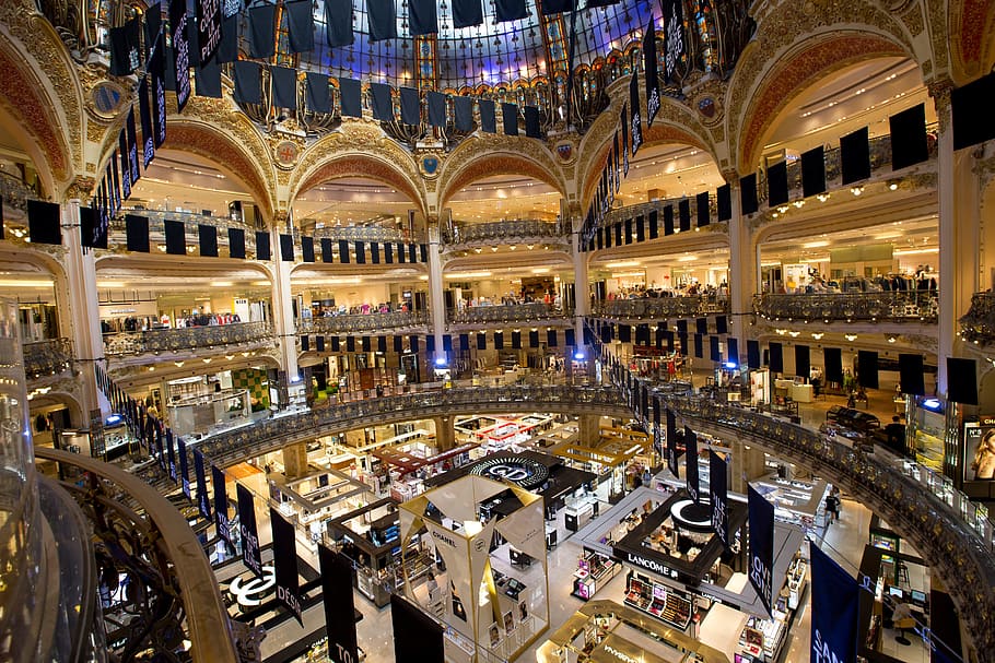 paris, gallery the galeries, shopping, beauty, luxury, architecture, HD wallpaper