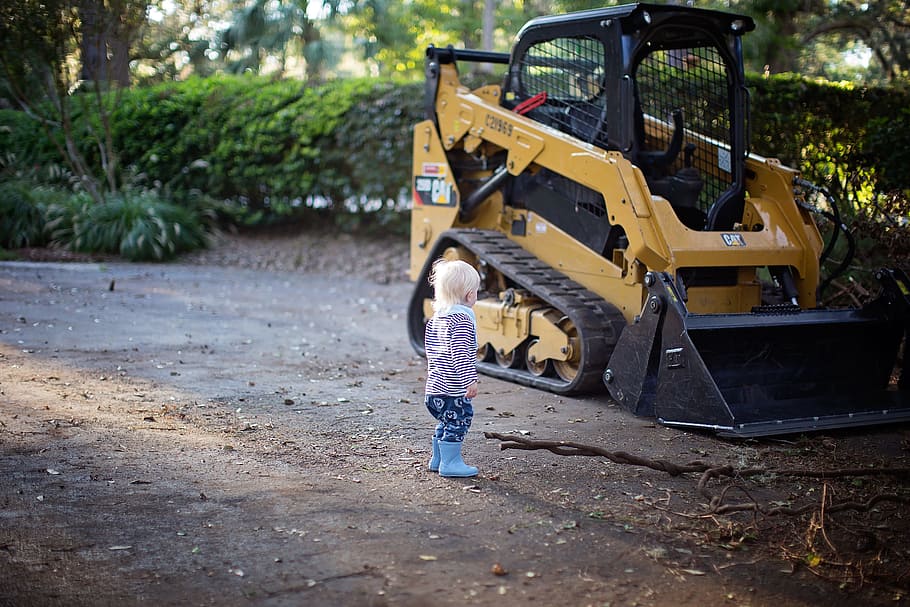 Toddler Stand Beside Front Loader, child, daylight, environment