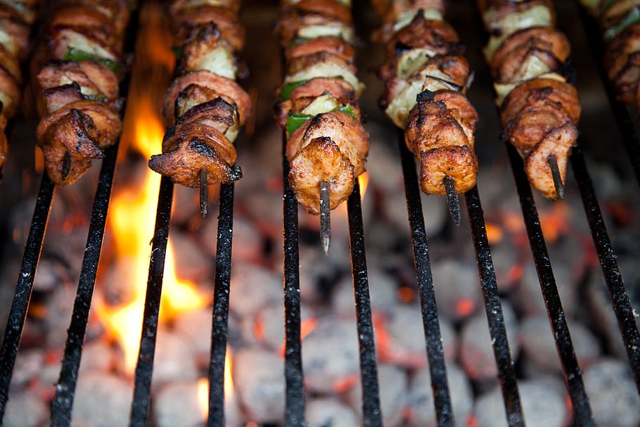 five barbecue, bbq, beef, chicken, cooking, dinner, fire, food HD wallpaper