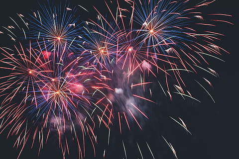 Fireworks display in the night sky, various, light, party, celebration HD wallpaper
