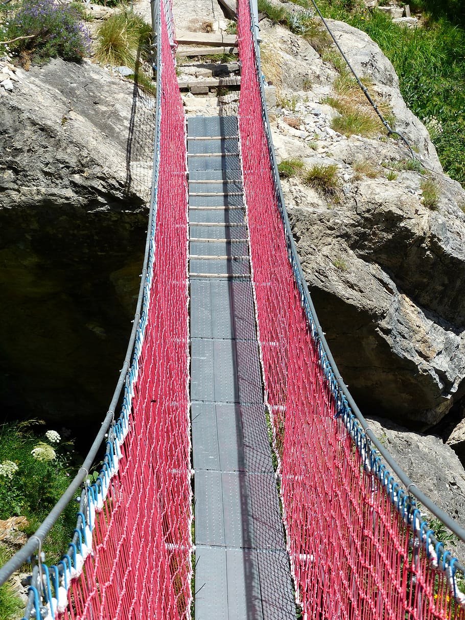 suspension bridge, crossing, river, rope bridge, ropes, stretched HD wallpaper