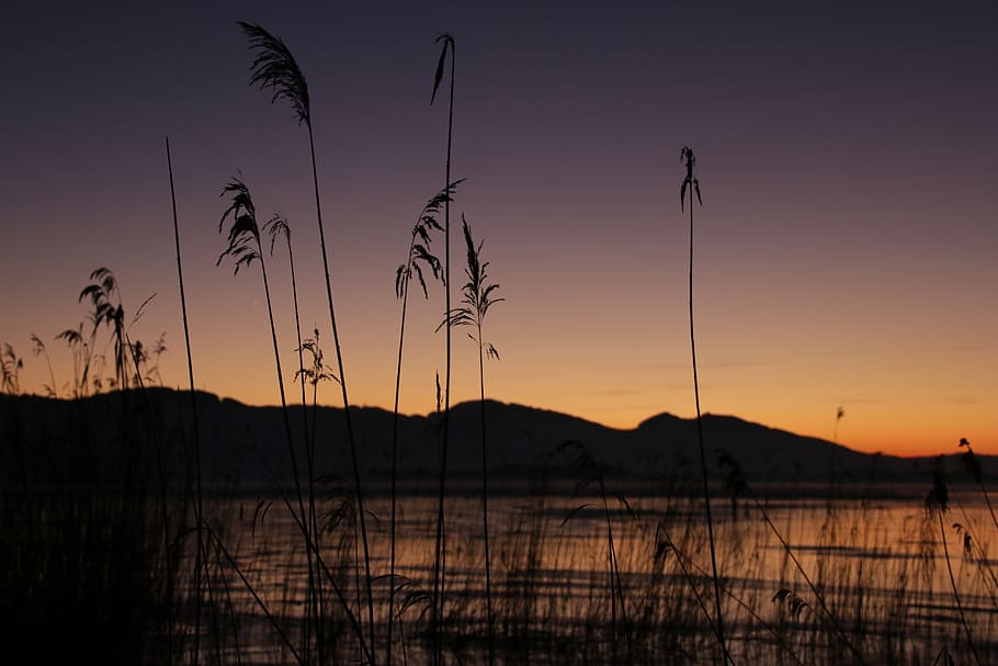 lake, winter, evening, sunset, ice, cold, water, mountains HD wallpaper