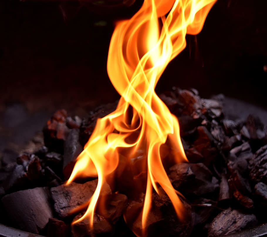 charcoal on fire, flame, carbon, burn, hot, mood, campfire HD wallpaper