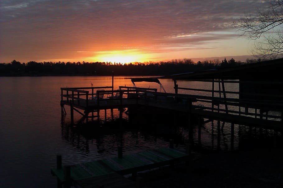Sunrise, Cloud, Pier, Water, Lake, sky, horizon, scenic, dawn HD wallpaper
