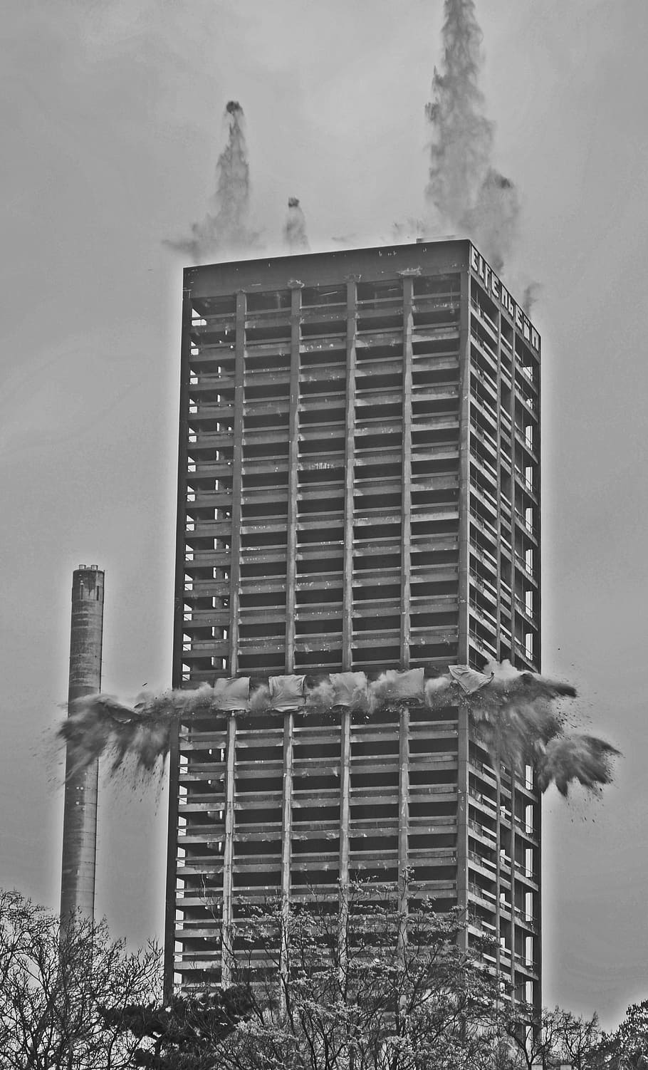 blowing up, afe tower, frankfurt, demolition, explosion, collapse, HD wallpaper