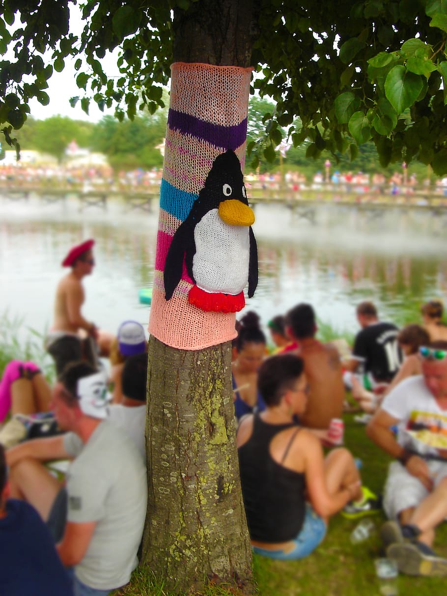 wool, knit, tree, penguin, festival, concert, embroidered, animal HD wallpaper