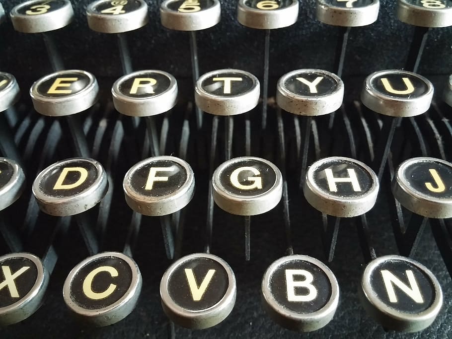 close-up photo of typewriter keyboard, font, writing, author HD wallpaper