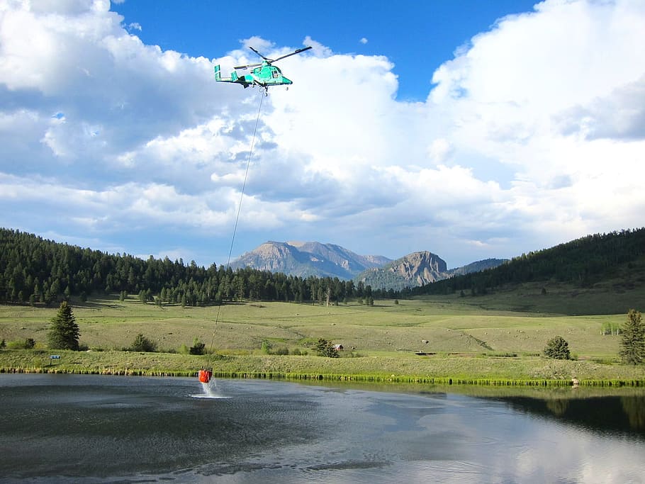Sky, Clouds, Spring, Helicopter, summer, water carrier, retrieving HD wallpaper