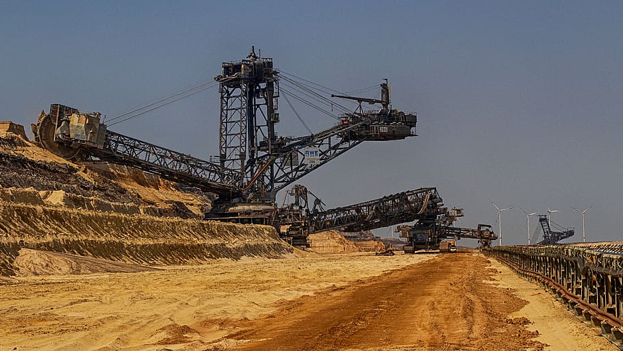 open pit mining, tracked vehicle, carbon, removal, brown coal, HD wallpaper