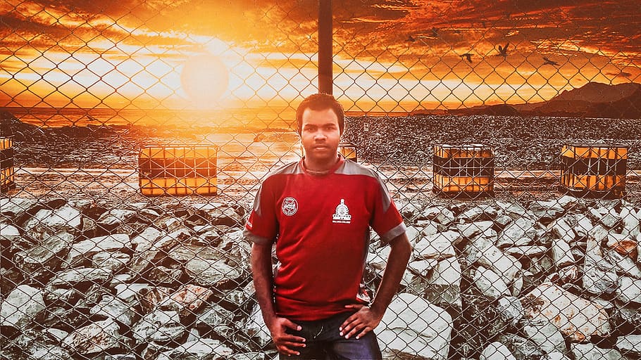 sun flare, creative, photoshop, looking at camera, portrait HD wallpaper