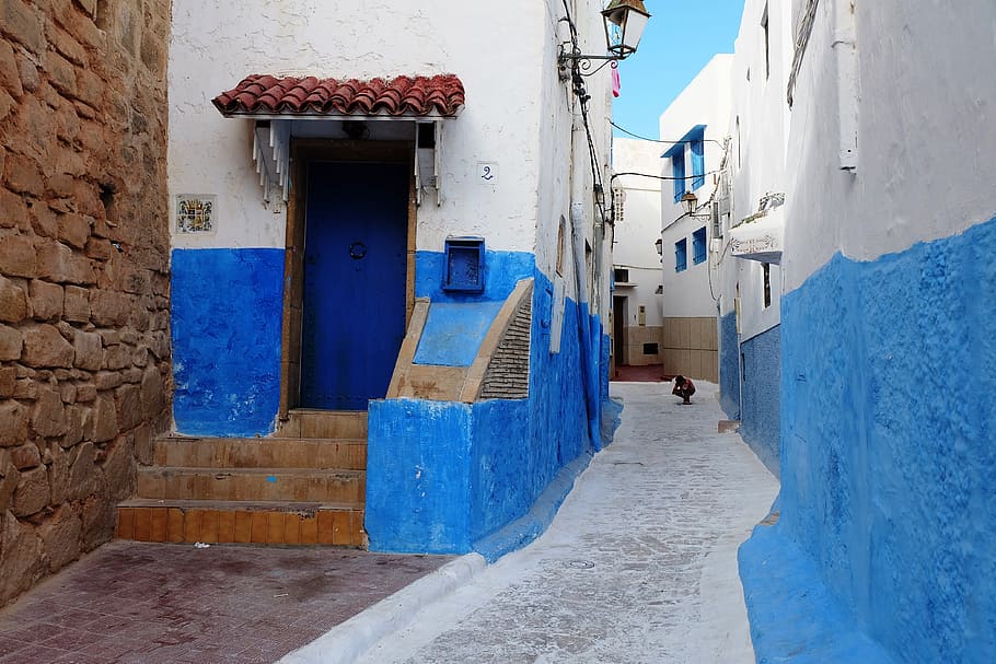Street, Colors, Morocco, blue, the walls of the, the old town, HD wallpaper