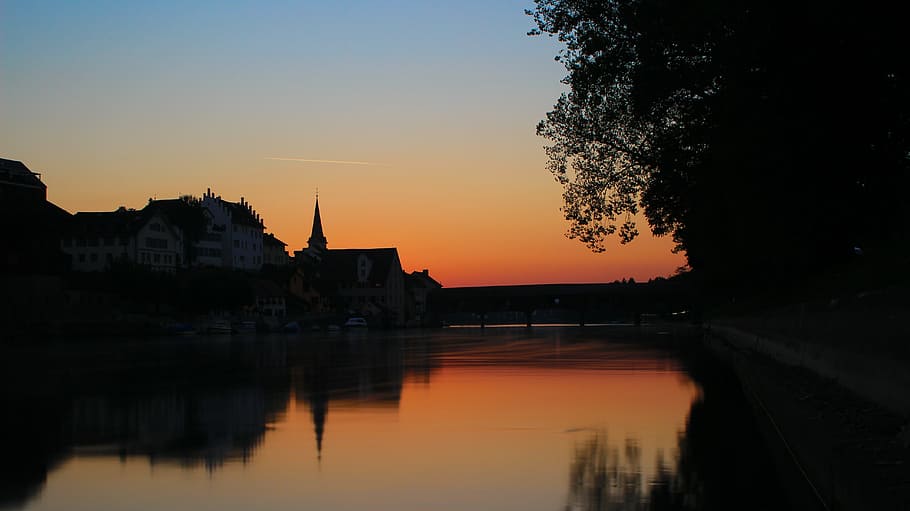 sunset, water, mirroring, abendstimmung, blue hour, afterglow HD wallpaper