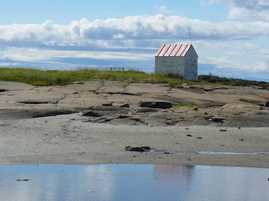 canada, sea, river, cabin, stones, landscape, québec, holiday HD wallpaper
