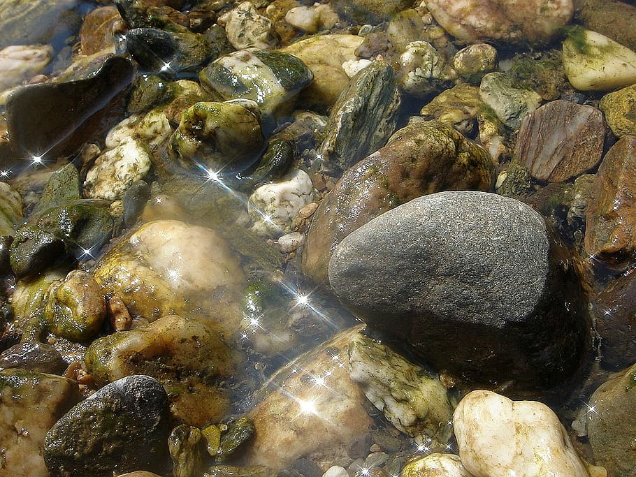 water, river, stone, reflection, beam, transparent, nature HD wallpaper
