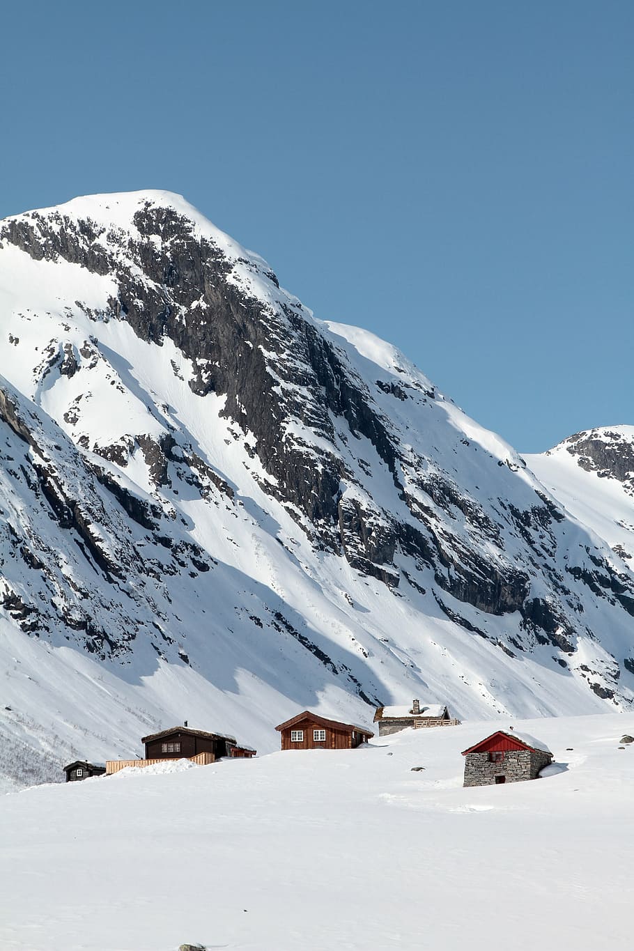houses beside snow mountain during daytime, four, brown, gray HD wallpaper