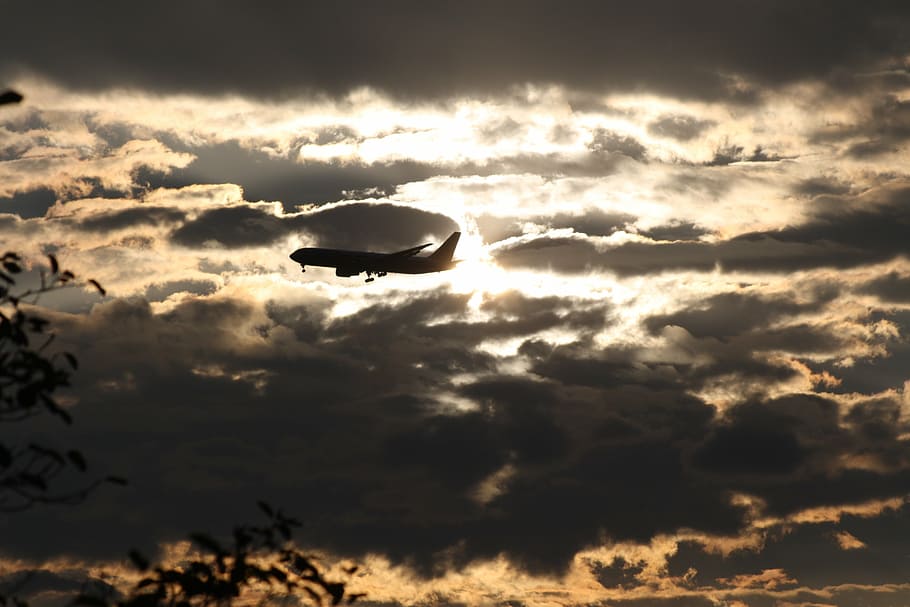 aircraft, sun, approach, flying, airplane, transportation, sky