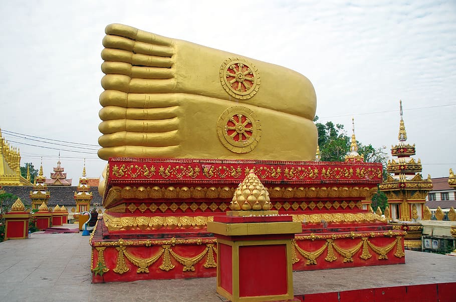 Laos, Vientiane, Buddha, Feet, royal palace, religion, religious art, HD wallpaper