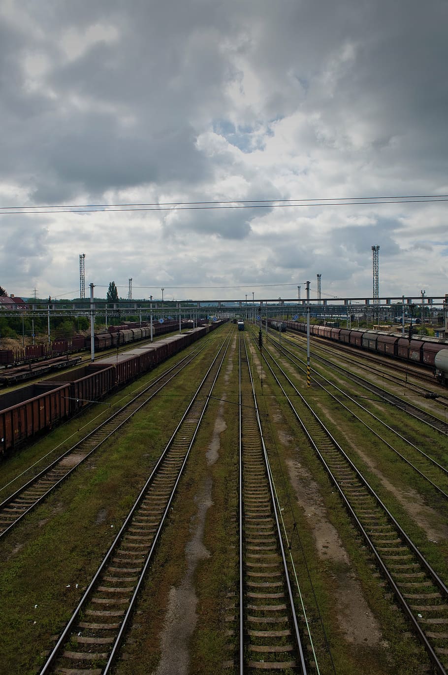 track, city, landscape, clouds, heaven, sky, cloud - sky, transportation HD wallpaper
